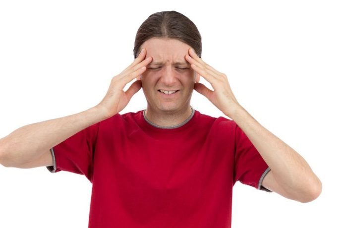 Man Suffering From Headache, Isolated On White Background